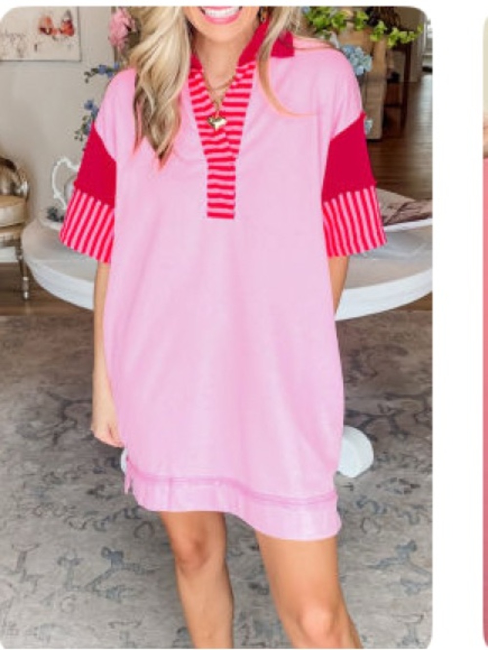 Women’s Pink & Red Stripe t-shirt dress